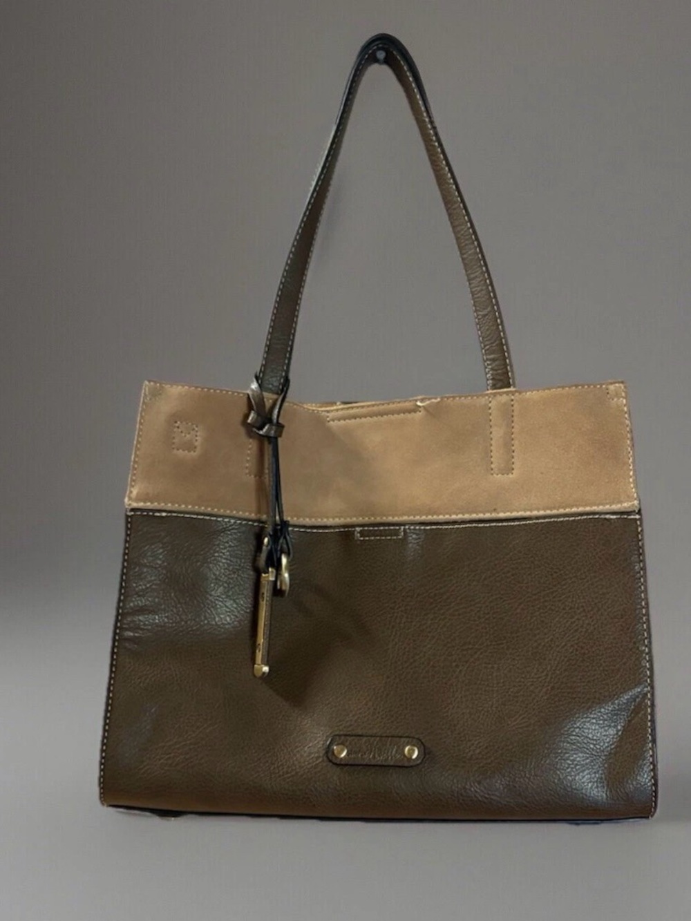 Simply Noelle Two-Tone Brown Shoulder Tote with Tan Accent